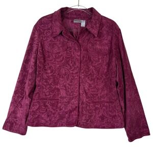 Chicos Jacket Womens Size XL Burgundy Floral Scroll‎ Textured Corduroy Blazer